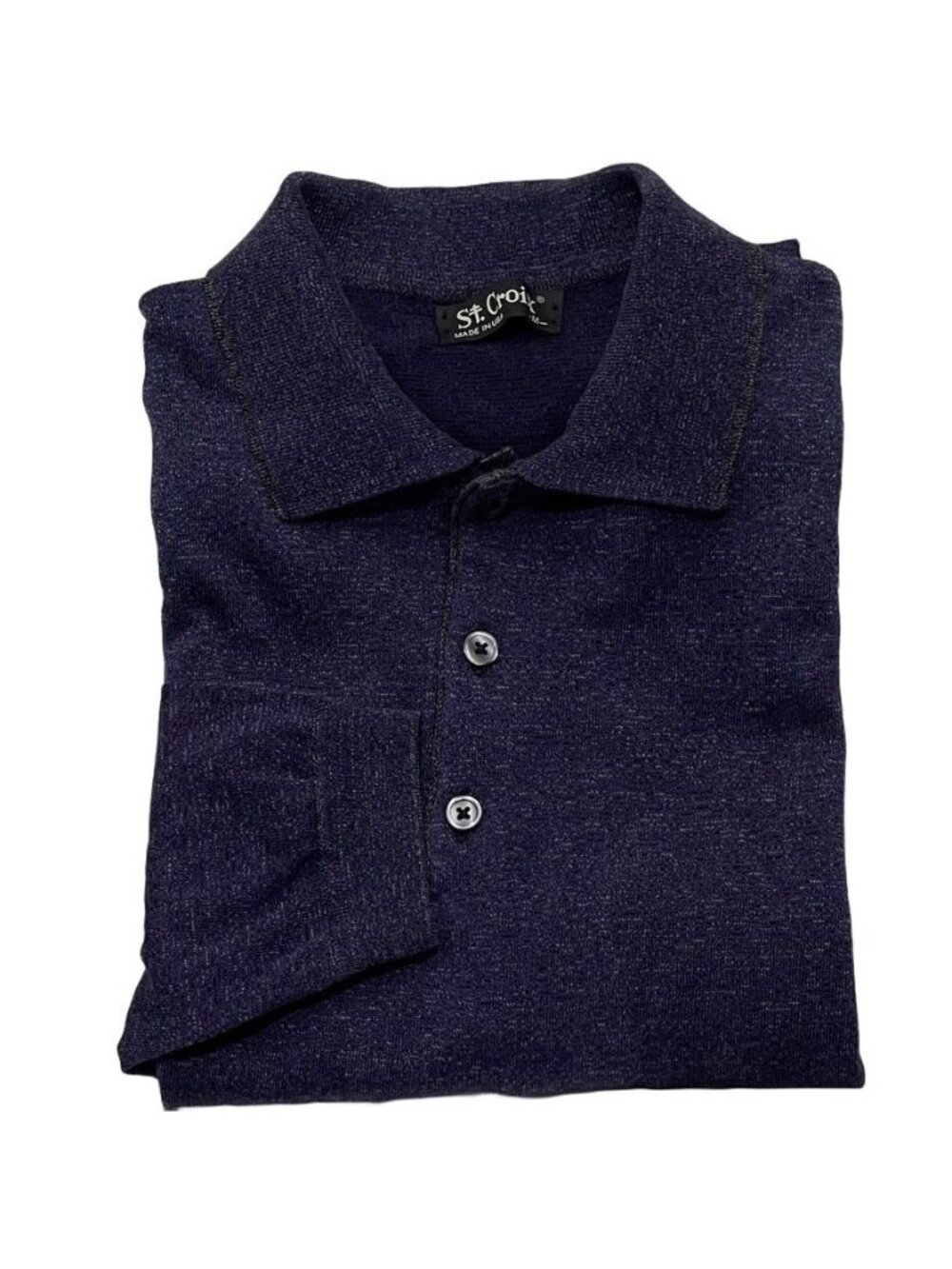 St. Croix Mens Navy Long Sleeve Polo Shirt Made In USA Soft Knit Fabric Casual &